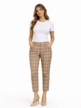 Counterparts Plaid Ankle Pants Size Large NWOT Brown Tan Career Workwear Stretch